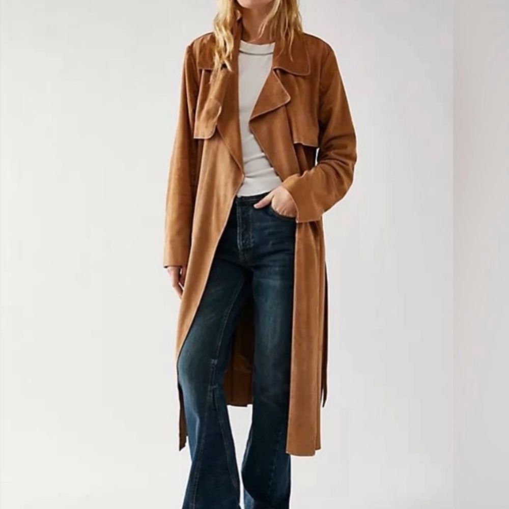 Suede flowy, tan colored, trench coat from Free People Size S
